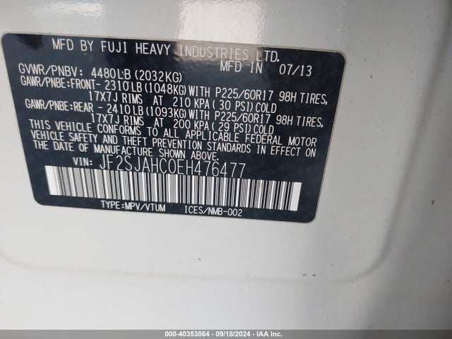 Subaru Forester 2.5i Limited 2014 JF2SJAHC0EH476477 Image 9