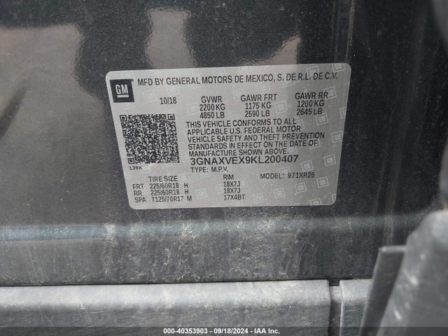 Chevrolet EQUINOX LT 2019 3GNAXVEX9KL200407 Image 9