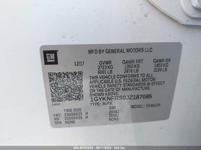 1GYKNFRS0JZ187085 Cadillac Xt5 Premium Luxury