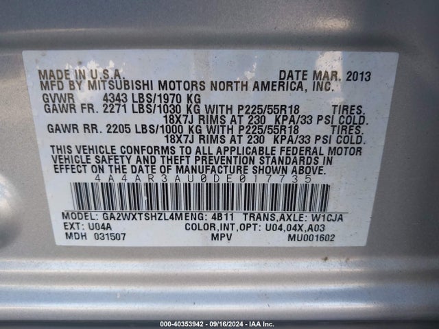 2013 MITSUBISHI OUTLANDER SPORT 4A4AR3AU0DE017735 Photo 8