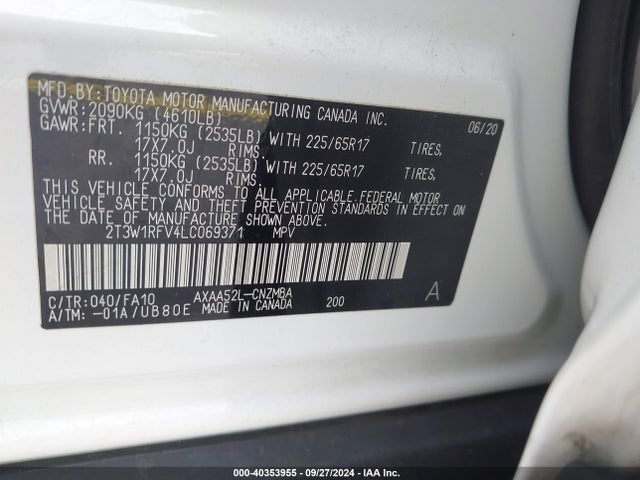 Toyota Rav4 Xle 2020 2T3W1RFV4LC069371 Image 9