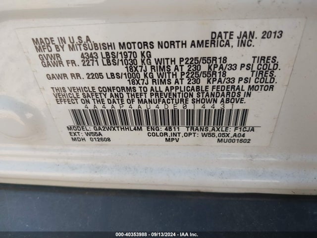 2013 MITSUBISHI OUTLANDER SPORT 4A4AP4AU4DE014431 Photo 8