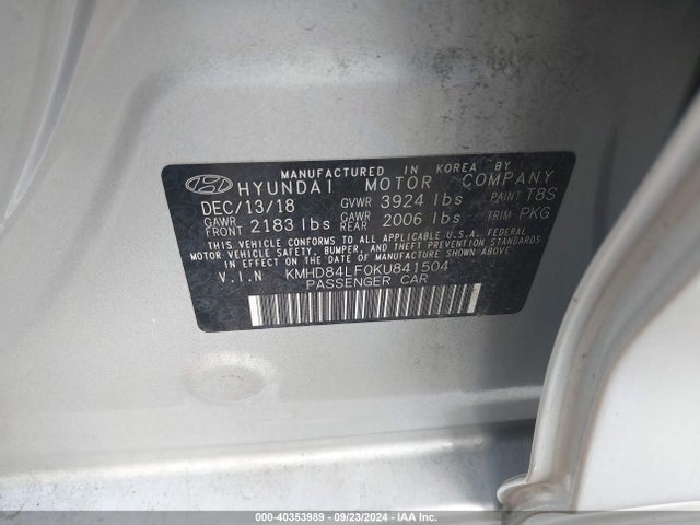 Hyundai Elantra Value Edition 2019 KMHD84LF0KU841504 Image 9