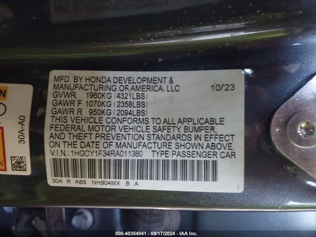 Honda ACCORD EX 2024 1HGCY1F34RA011380 Image 9