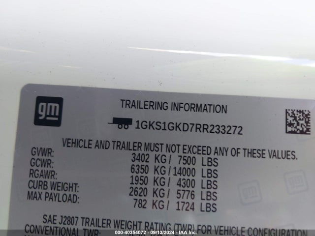 1GKS1GKD7RR233272 GMC Yukon Xl 2wd Slt