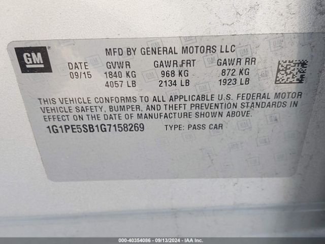 1G1PE5SB1G7158269 Chevrolet Cruze Limited 1lt Auto