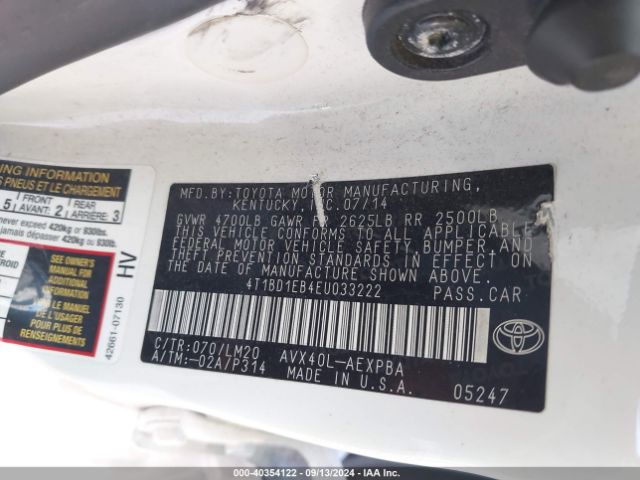 4T1BD1EB4EU033222 Toyota Avalon Hybrid Limited