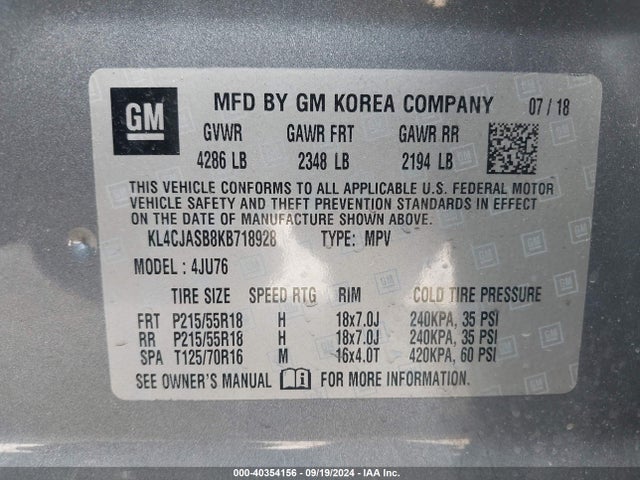 KL4CJASB8KB718928 Buick Encore Fwd Preferred