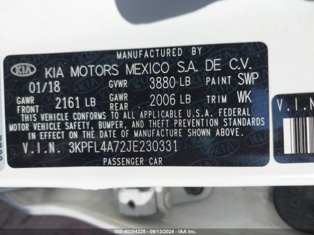 3KPFL4A72JE230331 KIA FORTE LX