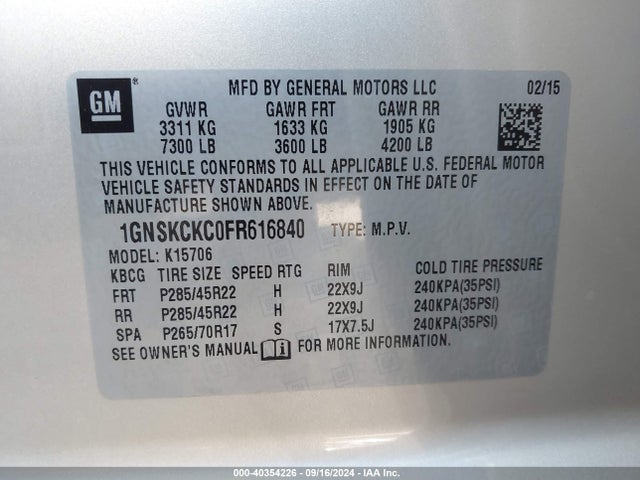 1GNSKCKC0FR616840 Chevrolet Tahoe Ltz