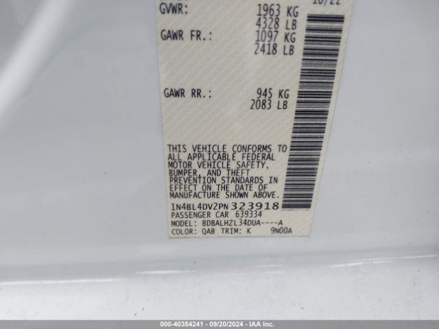 1N4BL4DV2PN323918 Nissan Altima Sv Fwd