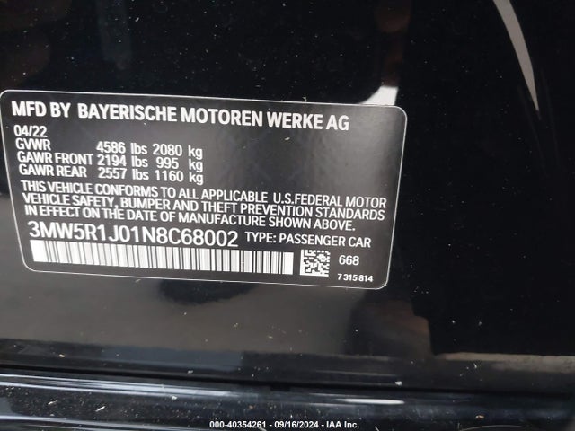 3MW5R1J01N8C68002 BMW 330I