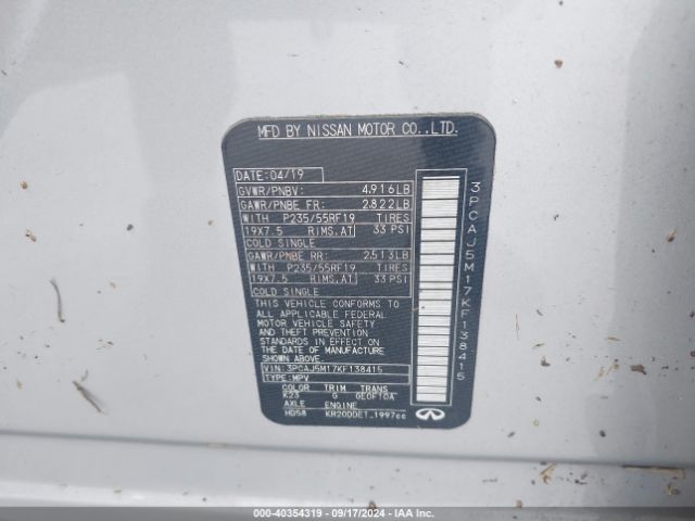 3PCAJ5M17KF138415 Infiniti Qx50 Luxe