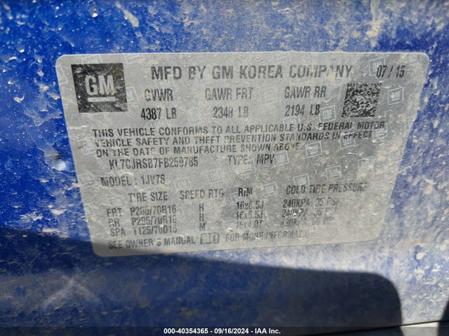 Chevrolet Trax Lt 2015 KL7CJRSB7FB259785 Image 9