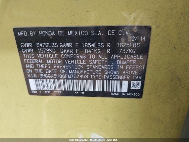 3HGGK5H86FM757458 Honda Fit Ex/ex-l