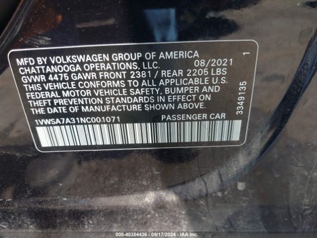 1VWSA7A31NC001071 Volkswagen Passat 2.0t Se