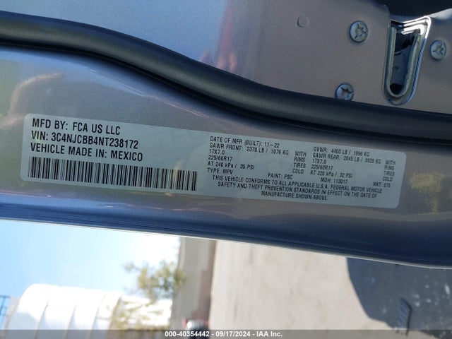 3C4NJCBB4NT238172 Jeep Compass Latitude Fwd