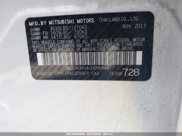 ML32A3HJ4JH006846 Mitsubishi MIRAGE ES