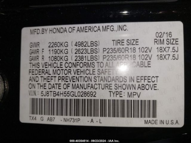 5J8TB4H55GL028692 Acura Rdx Technology   Acurawatch Plus Packages/technology Package