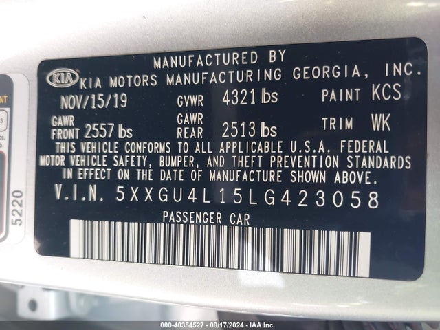 KIA Optima Ex Premium 2020 5XXGU4L15LG423058 Image 9