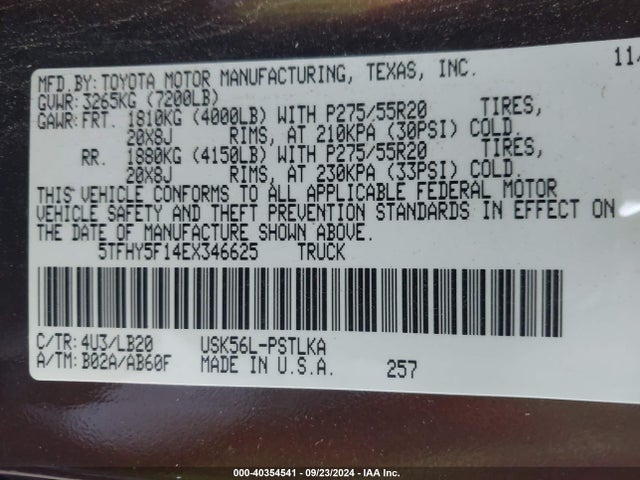5TFHY5F14EX346625 Toyota Tundra Limited 5.7l V8