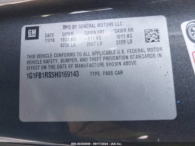 Chevrolet Camaro 1lt 2017 1G1FB1RS5H0169143 Image 9