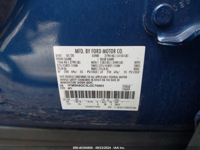 1FM5K8GC5LGC76003 Ford Explorer St