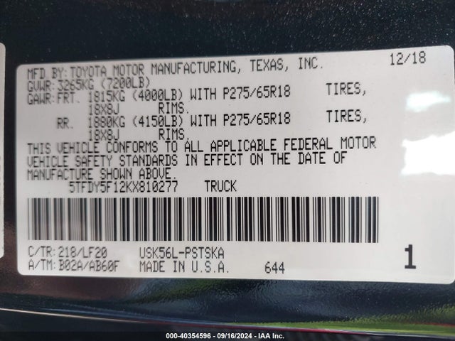 5TFDY5F12KX810277 Toyota Tundra Trd Pro 5.7l V8