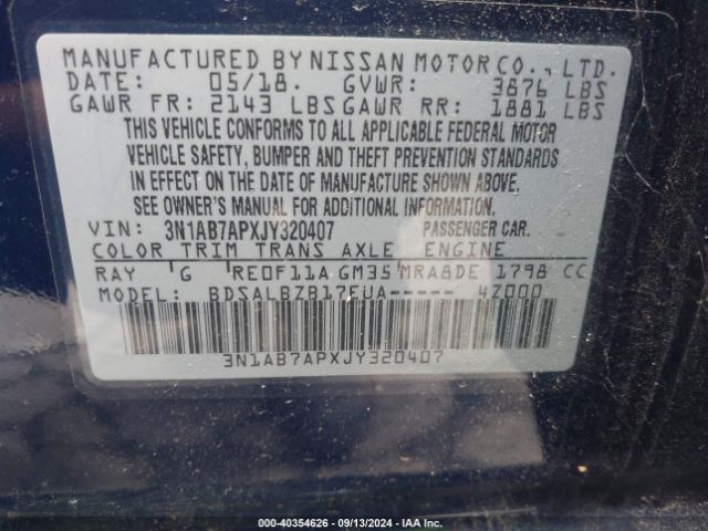 3N1AB7APXJY320407 Nissan SENTRA S