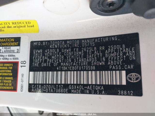 4T1BK1EB0FU170598 Toyota Avalon Xle Touring
