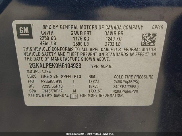 2GKALPEK9H6194923 GMC Terrain Slt