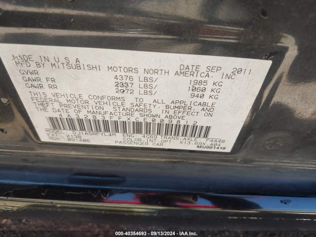 2012 MITSUBISHI GALANT 4A32B3FFXCE009812 Photo 8