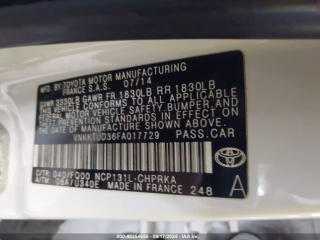 VNKKTUD36FA017729 Toyota YARIS L