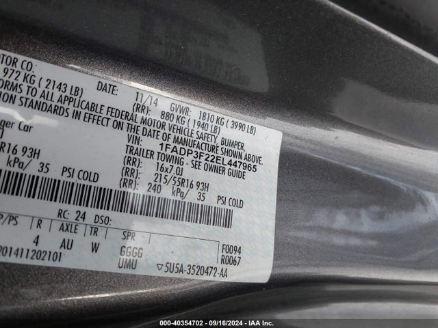 Ford FOCUS SE 2014 1FADP3F22EL447965 Image 9