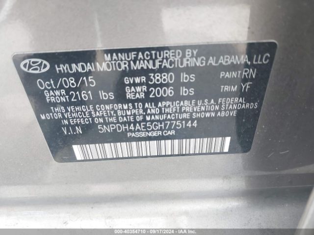 5NPDH4AE5GH775144 Hyundai Elantra Value Edition