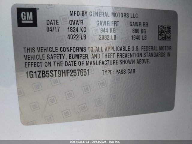 Chevrolet MALIBU LS 2017 1G1ZB5ST9HF257651 Image 9