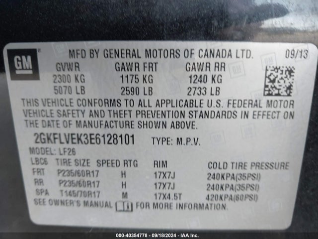 GMC Terrain Sle-1 2014 2GKFLVEK3E6128101 Image 9