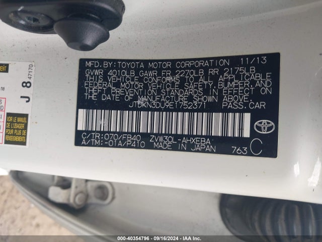JTDKN3DU9E1752371 Toyota Prius Three