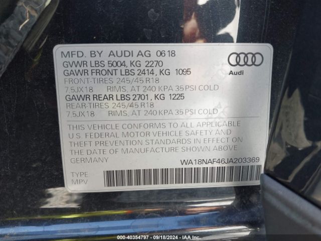 WA18NAF46JA203369 Audi A4 Allroad 2.0t Premium/2.0t Tech Premium