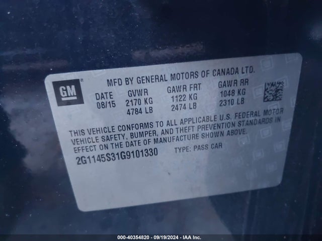 Chevrolet IMPALA 2LZ 2016 2G1145S31G9101330 Image 9