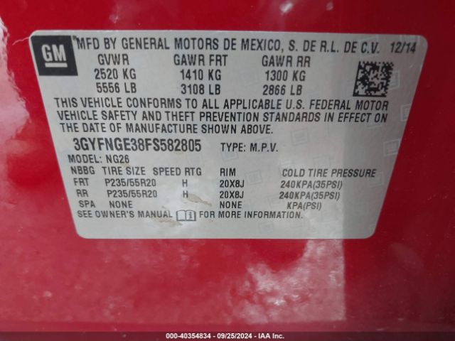 3GYFNGE38FS582805 Cadillac Srx Premium Collection