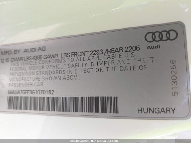 WAUA7GFF3G1070162 Audi A3 1.8t Premium