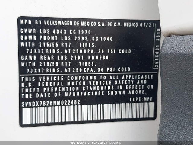 3VVDX7B26NM022482 Volkswagen Taos 1.5t S