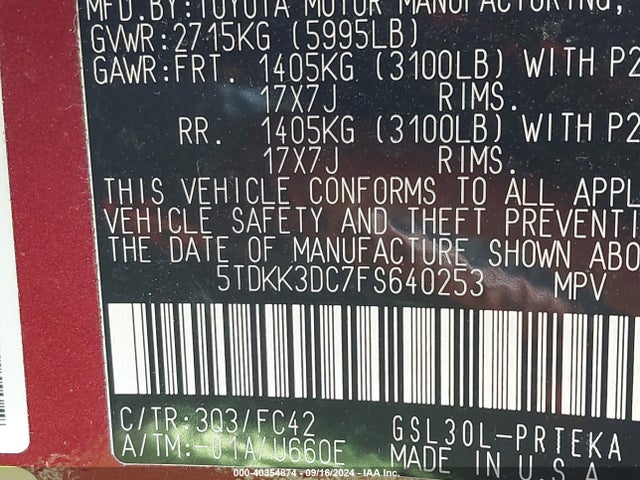 Toyota Sienna Le 8 Passenger 2015 5TDKK3DC7FS640253 Image 9