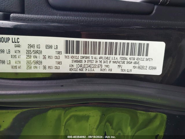 1C4RJECG4EC221679 Jeep Grand Cherokee Overland