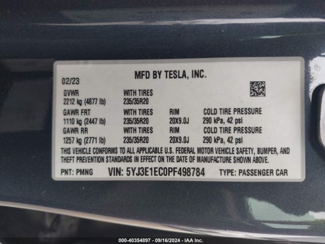 5YJ3E1EC0PF498784 Tesla Model 3 Performance Dual Motor All-wheel Drive