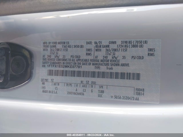 Ford F-150 Xl 2021 1FTFX1E52MKE07781 Image 9