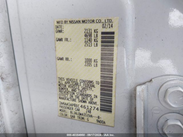 1N4AA5AP8EC461274 Nissan Maxima 3.5 S/3.5 Sv