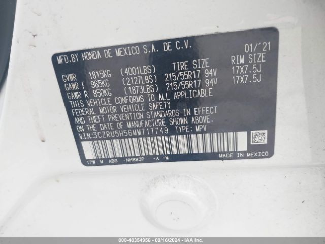 3CZRU5H56MM717749 Honda Hr-v 2wd Ex