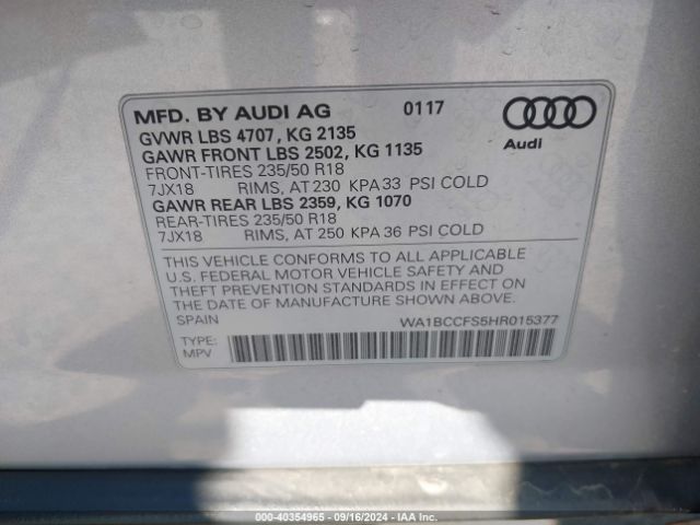 WA1BCCFS5HR015377 Audi Q3 2.0t Premium